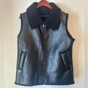 women's faux leather vest with faux shearling lining